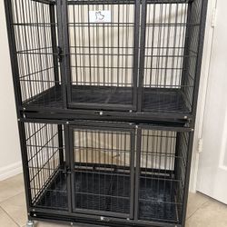 31 Inch Stackable Heavy Duty Dog Crate Cage Kennel with 4 Lockable Wheels, Removable Tray, 2 Tier