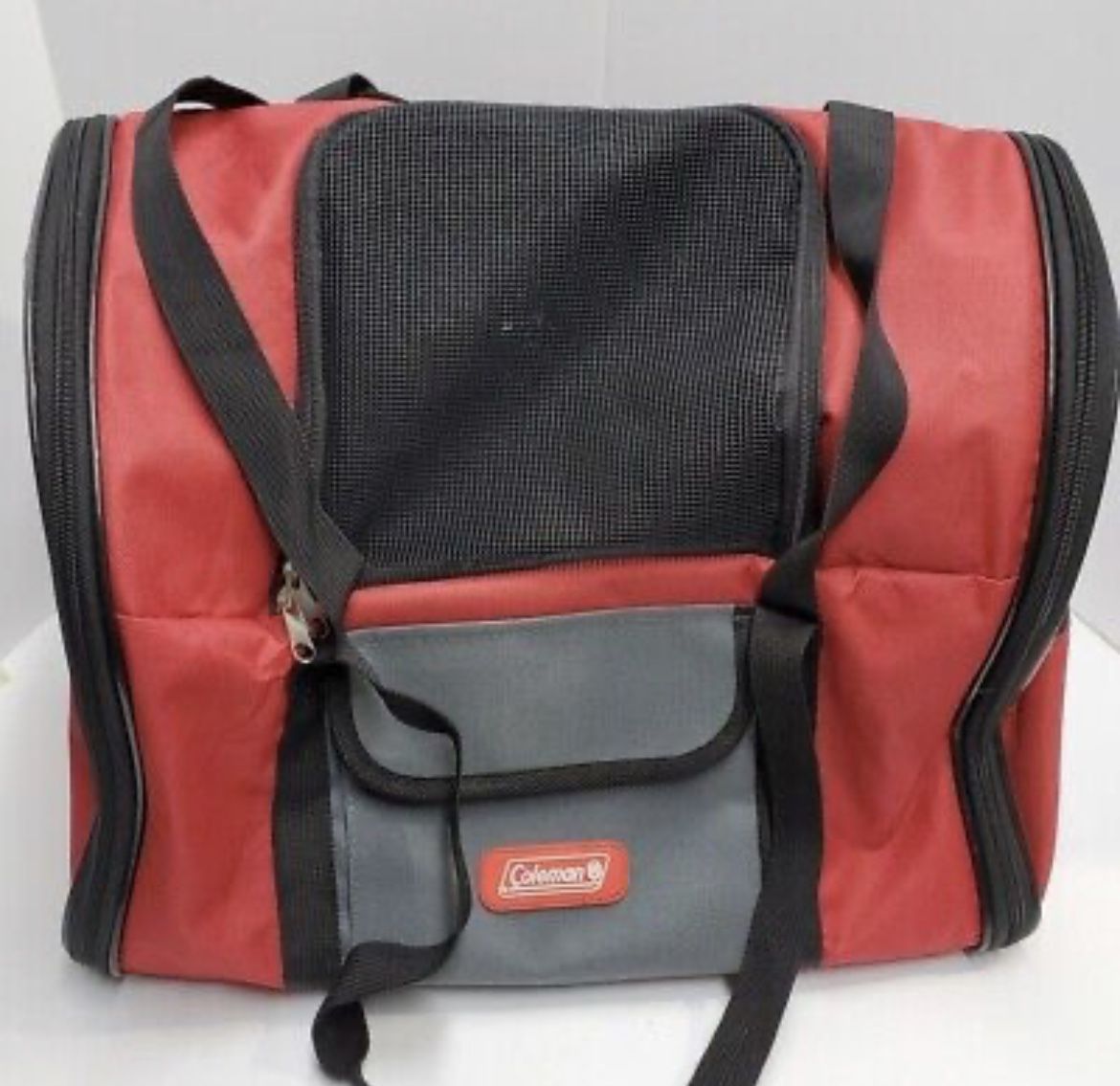 Coleman Backpack Style Pet Carrier Red Gray Black Straps, 16 x 12 x 9" Dog/Cat