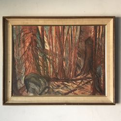 MID CENTURY MODERN ABSTRACT LANDSCAPE OIL PAINTING SIGNED- VINTAGE PLEIN AIR 50s