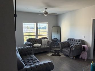 Gray Chesterfield Tufted Sofa Set – 3 Pieces