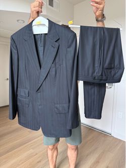 Men’s Black Pinstripe 2-Piece Wool Suit – Two-Button Single-Breasted Business Suit