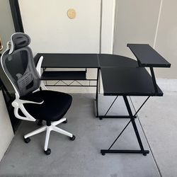 New In Box 53 Inch L Shape Corner Gaming Style Black Desk Table With Mesh Computer Chair Office Furniture Combo Set 