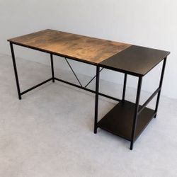 New In Box 55x24x30 Inch Tall Office Desk Table Rustic Brown And Black Color Furniture With Computer Tower Shelf 