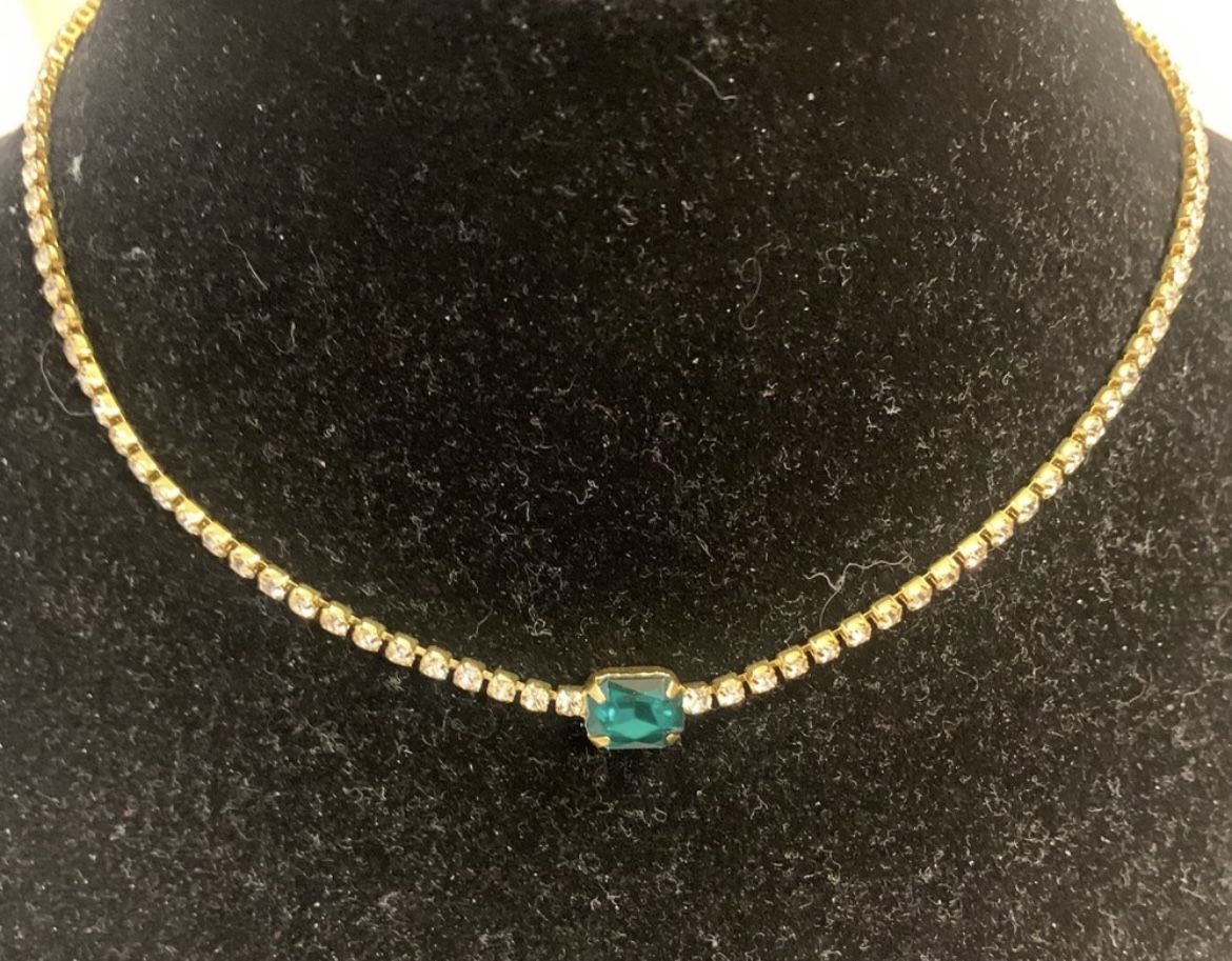 New CZ WOMENS 18k Green Sapphire Necklace Choker 16-18”