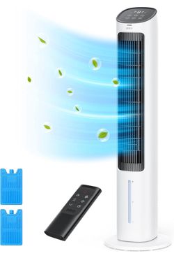 Dreo Evaporative Air Cooler, 40” Cooling Fans that Blow Cold Air, 80° Oscillating, Removable Water Tank, Ice Packs, Remote Control, 4 Speeds, 7H Timer