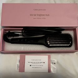 MEGAWISE Pro Ceramic Ionic Hair Straightener Brush for Home Salon, Straightening Hair Brush with 20s Heating Tech, Auto-Off, Anti-Scald with Universal