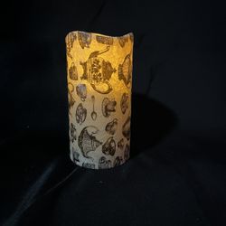 Decoupage LED Candle Teacup & Teapot Pattern Home Decor Ooak Original Art Piece 