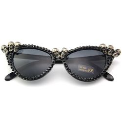 Black Rhinestone Skull Gothic Halloween Sun Glasses