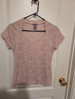 Ann Taylor Lace Overlay Short Sleeve Top