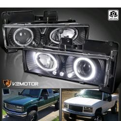 Black Fits 1(contact info removed) Chevy C10 C/K Silverado Sierra LED Halo Projector Headlight