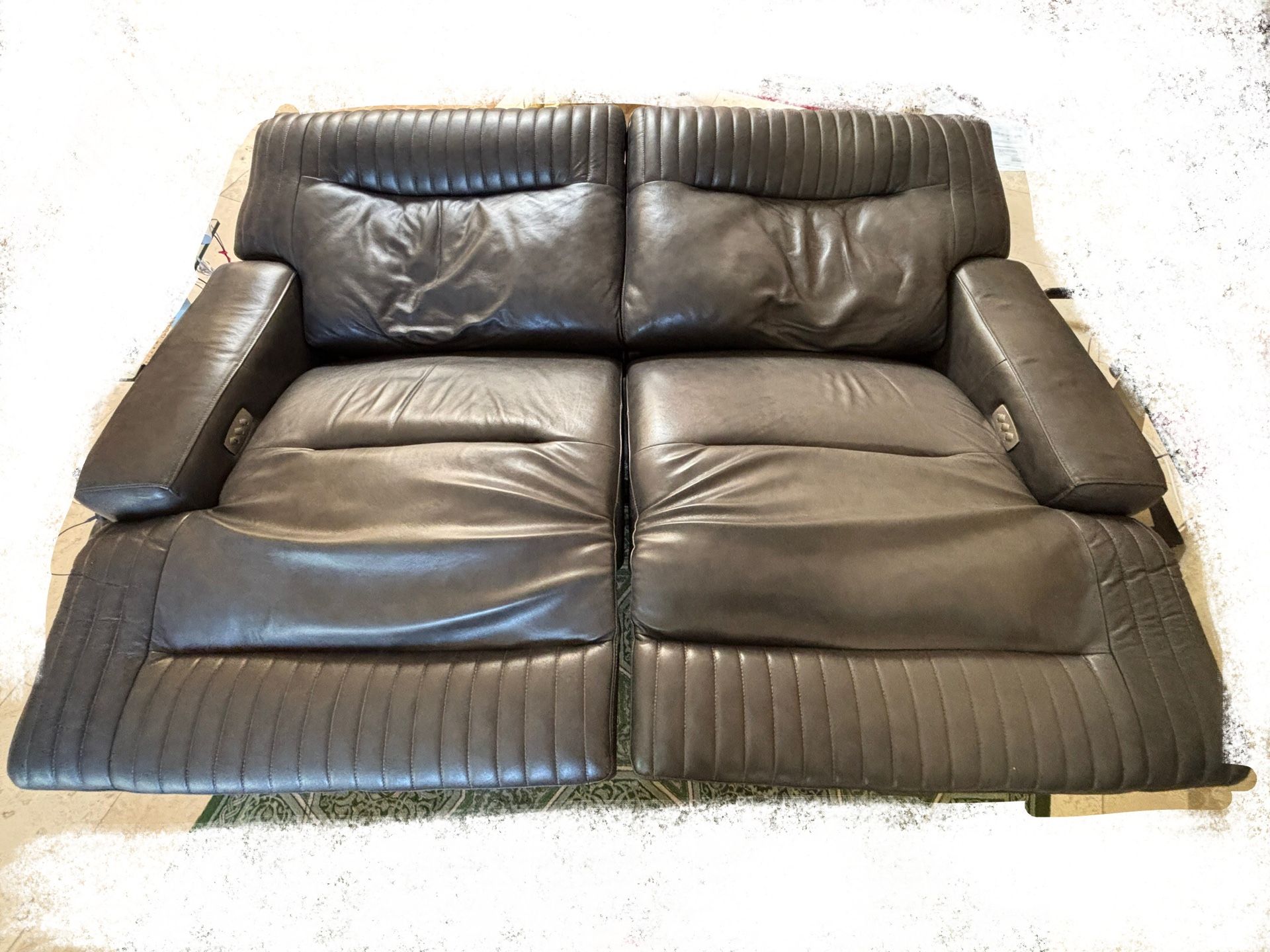 Gray Leather power reclining loveseat