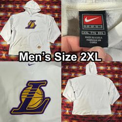 Vintage Los Angeles Lakers Nike Center Check Swoosh White Hoodie NBA Men’s 2XL