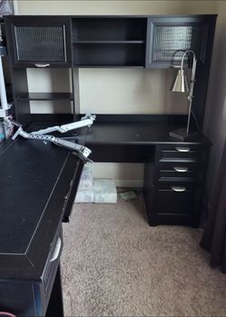 DESK -L-Shaped Black Desk with a Hutch and Drawers