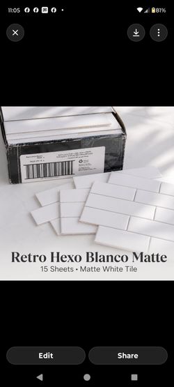 Retro Hexo Blanco Matte White Hexagon Ceramic Wall Tile 15 Pack  12.6” x 11.02”  2 Boxes