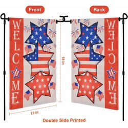Brand new! Welcome Independence Day Flag, 4th of July Garden Flag Stars Patriotic Blue Red Striped Memorial Day (Flag Only)