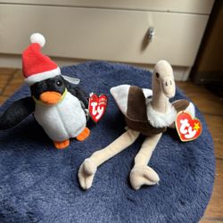 2pcs Ty Beanie  Zero & stretchy the ostrich  Both with tag  Smoke free home