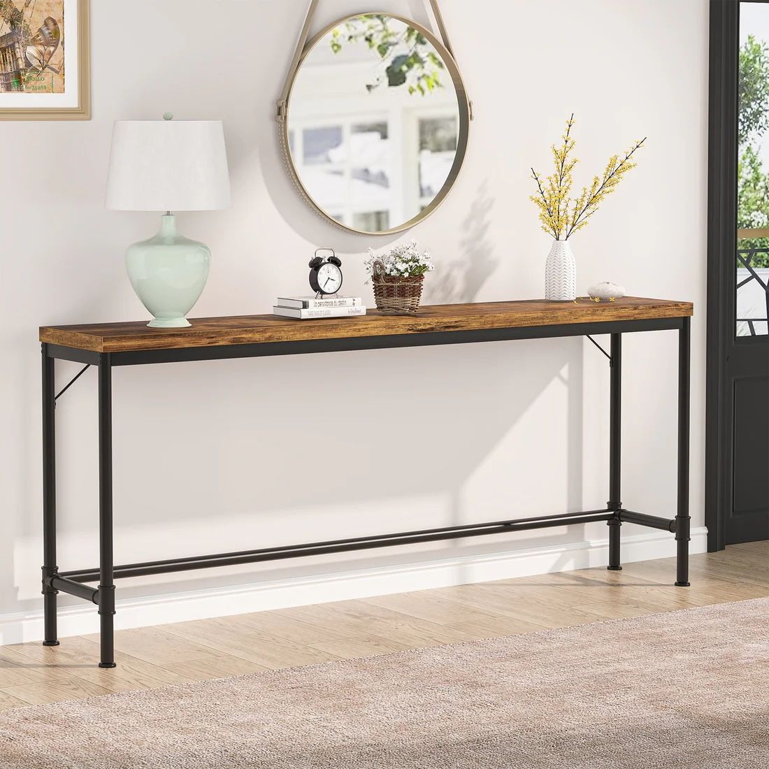 Narrow Console Table, 70.9" Extra Long Sofa Table Industrial Hallway Table