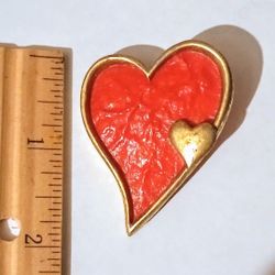 Double Heart Valentine's Day Red Gold Tone Vintage Collectible Lapel Pin A-1