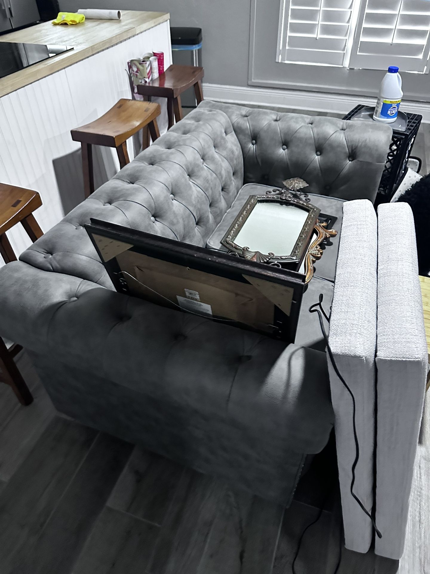 Grey Cloth Couch Love Seat