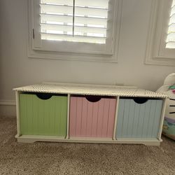 Kids Storage Bin Bookshelves Green Pink Blue bench