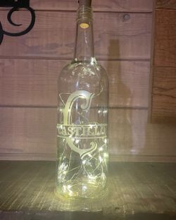 Personalized Etched Glass Recycled Wine Bottles With Lights