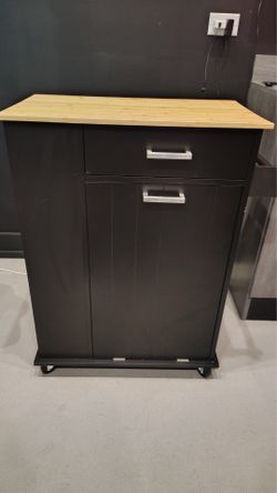 Rolling kitchen cart with trash can