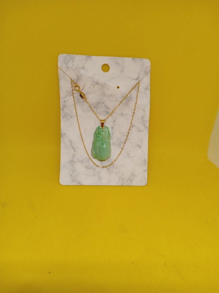 Vtg Green Emerald Jade Jadeist Free Form.pdnt S925 Chain 18
