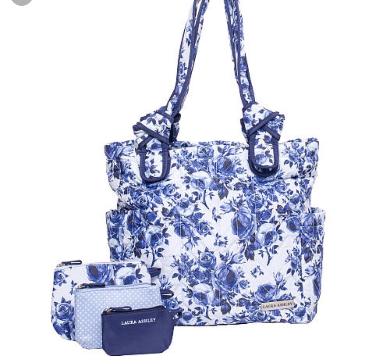Laura Ashley Quilted Tote Diaper Bag Blue Floral