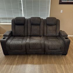 HyllMont Faux Leather Dual Power Reclining Sofa