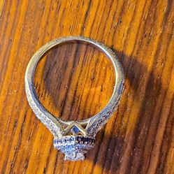 V W Love Collection 1 CT. T.W. Pear-Shaped Diamond and Sapphire Double Frame Engagement Ring.