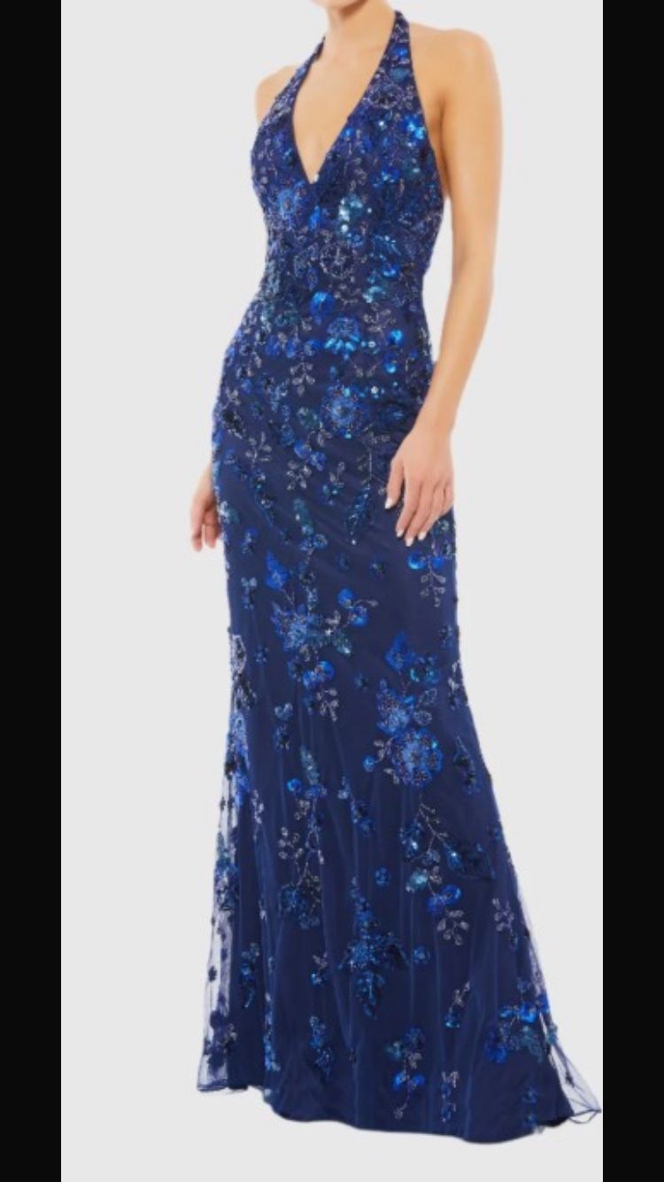 Mac Duggal Sequien Floral Halter Neck Sheat Gown