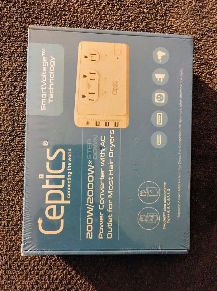New Sealed Ceptics 200W Travel Adapter & Power Voltage Converter with AC Outlet LX-C2000