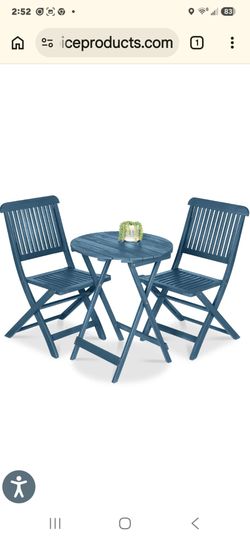 Blue Folding Wood Acacia Patio Set