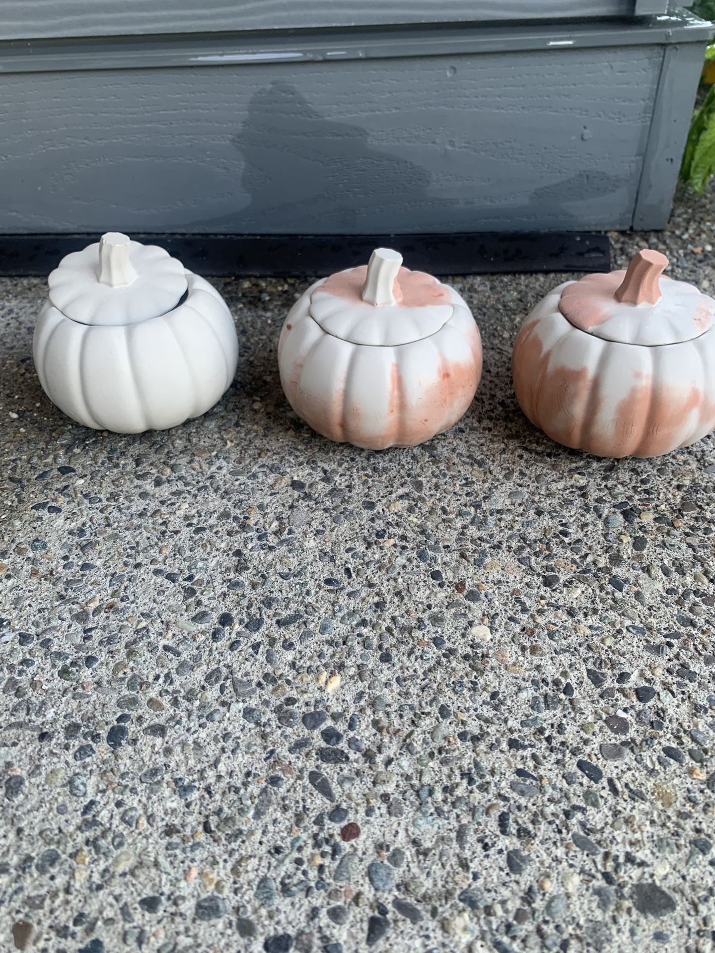 Cement Pumpkins With Lid / Could Hold A Candle Great For Decoration Or To Plant Succulent