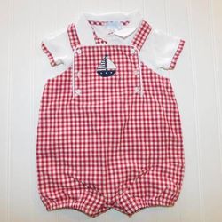 Janie & Jack Boys 3-6M FOURTH OF JULY Red Gingham Romper Shorts Outfit 