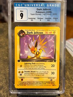 2000 POKEMON TEAM ROCKET 1ST EDITION #38/82 DARK JOLTEON CGC 9 W/ subgrades