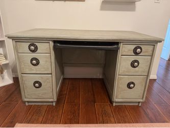 Vintage Solid Wood Double Pedestal Desk – Distressed Sage Green