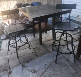 Solid Wood High Top Dining Table with Two Adjustable Stools