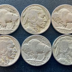 6 Vintage 1930s 1920s Indian Head Buffalo Nickels Rare Coins HTF 