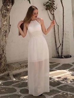White flowy long maxi dress with halter neck and pleated top size small