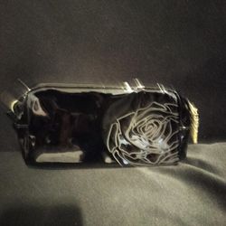 Lacome Black Shiney Flower Patterned Toiletry Bag