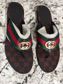 Gucci-Inspired Web Stripe Thong Sandals – Black/Red/Green