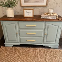 Solid Wood Sage Green Sideboard / Buffet