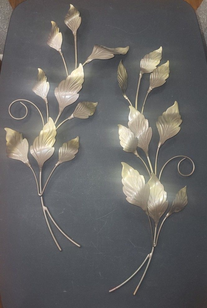 Pair Of HOMCO Metal Gold Leaf Wall Hangings