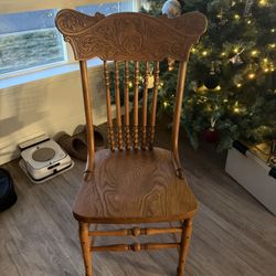 Vintage Windsor-Style Solid Wood Chair | Hand-Carved Back