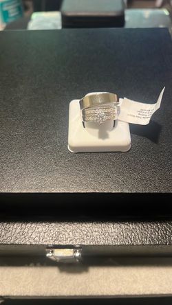 Silver 925 his and her wedding set moissanite