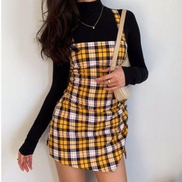 Yellow plaid dress best sale h&m