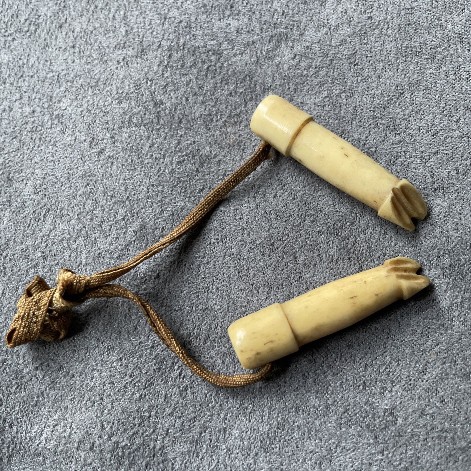 Rare Antique Victorian Bone Knitting Needle Guards