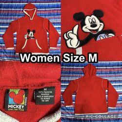 Vintage Mickey Unlimited Red Pullover Hoodie Fleece Sweatshirt Sweater Sz Medium