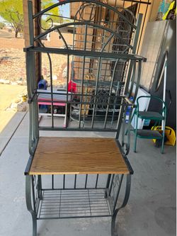 Metal and wood bakers rack